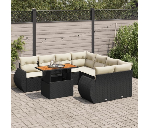 Set de sofás de jardín con cojines 9 pzas ratán sintético negro