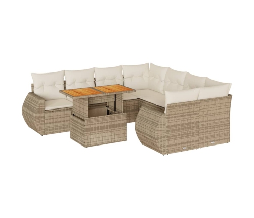 Set de sofás de jardín con cojines 9 pzas ratán sintético beige