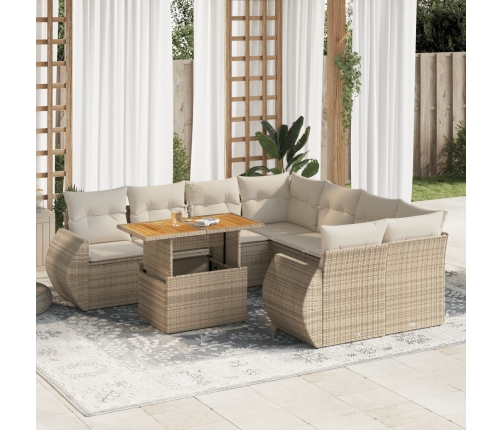 Set de sofás de jardín con cojines 9 pzas ratán sintético beige