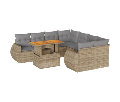 Set de sofás de jardín con cojines 9 pzas ratán sintético beige