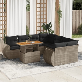 Set de sofás de jardín con cojines 9 pzas ratán sintético gris