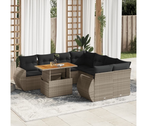 Set de sofás de jardín con cojines 9 pzas ratán sintético gris