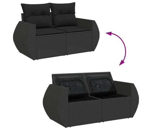 Set de sofás de jardín 6 piezas y cojines ratán sintético negro