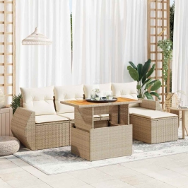 Juego de sofás jardín con cojines 6 pzas ratán sintético beige