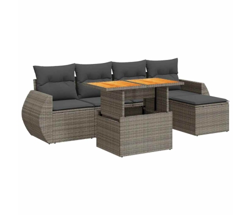 Set de muebles de jardín 6 pzas y cojines ratán sintético gris