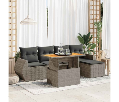 Set de muebles de jardín 6 pzas y cojines ratán sintético gris