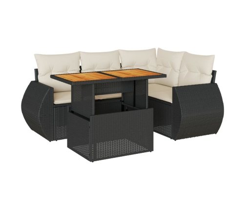 Set de muebles de jardín 5 pzas y cojines ratán sintético negro