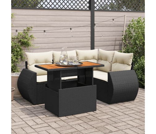 Set de muebles de jardín 5 pzas y cojines ratán sintético negro