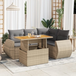 Juego de sofás jardín con cojines 5 pzas ratán sintético beige