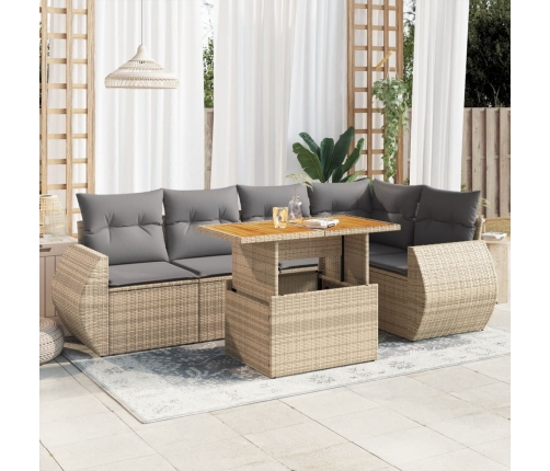 Juego de sofás jardín con cojines 6 pzas ratán sintético beige