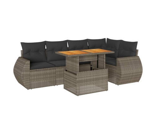 Set de muebles de jardín 6 pzas y cojines ratán sintético gris