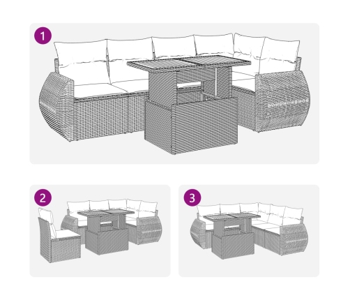 Set de muebles de jardín 6 pzas y cojines ratán sintético gris
