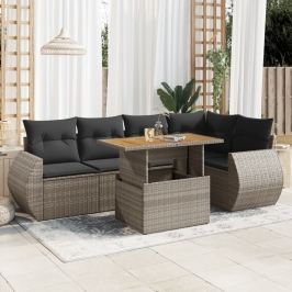 Set de muebles de jardín 6 pzas y cojines ratán sintético gris