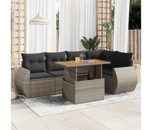 Set de muebles de jardín 6 pzas y cojines ratán sintético gris