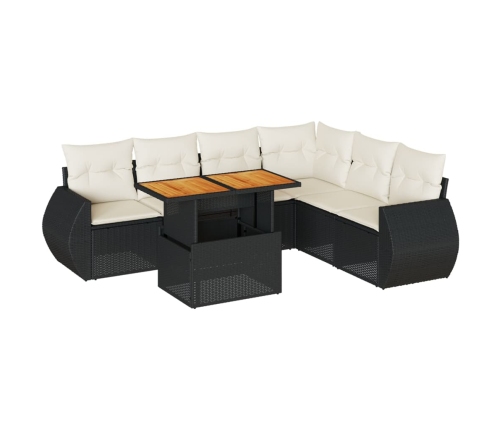 Set de sofás de jardín 7 pzas con cojines ratán sintético negro