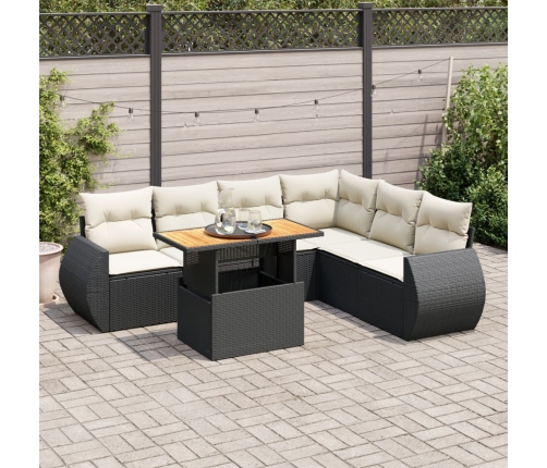 Set de sofás de jardín 7 pzas con cojines ratán sintético negro