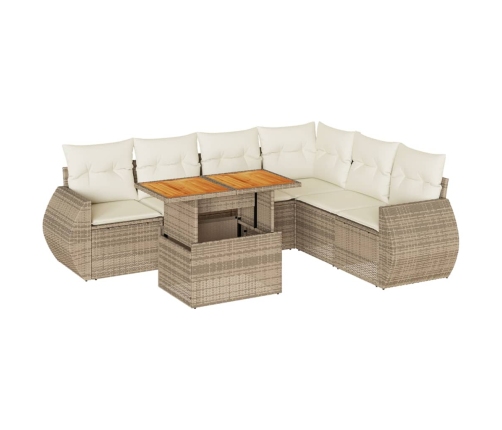 Set sofás de jardín 7 piezas y cojines ratán sintético beige