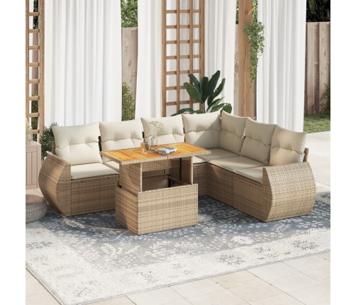 Set sofás de jardín 7 piezas y cojines ratán sintético beige
