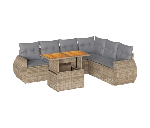 Set sofás de jardín 7 piezas y cojines ratán sintético beige