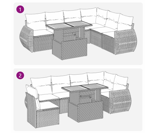 Set sofás de jardín 7 piezas y cojines ratán sintético beige