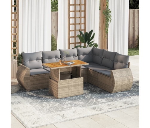 Set sofás de jardín 7 piezas y cojines ratán sintético beige