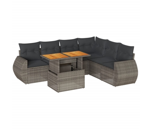Set de sofás de jardín 7 pzas con cojines ratán sintético gris