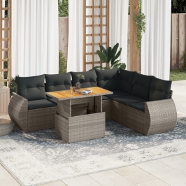 Set de sofás de jardín 7 pzas con cojines ratán sintético gris