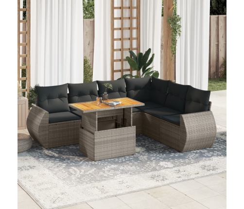 Set de sofás de jardín 7 pzas con cojines ratán sintético gris