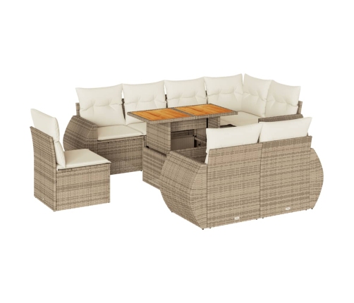Set de sofás de jardín con cojines 9 pzas ratán sintético beige