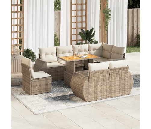 Set de sofás de jardín con cojines 9 pzas ratán sintético beige