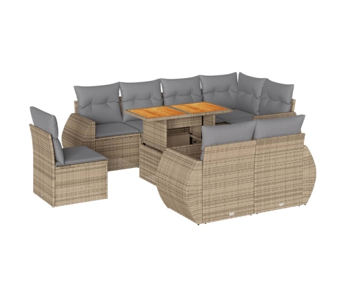 Set de sofás de jardín con cojines 9 pzas ratán sintético beige