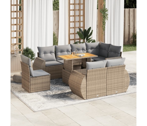 Set de sofás de jardín con cojines 9 pzas ratán sintético beige