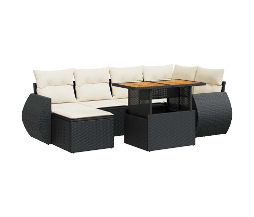 Set de sofás de jardín 7 pzas con cojines ratán sintético negro