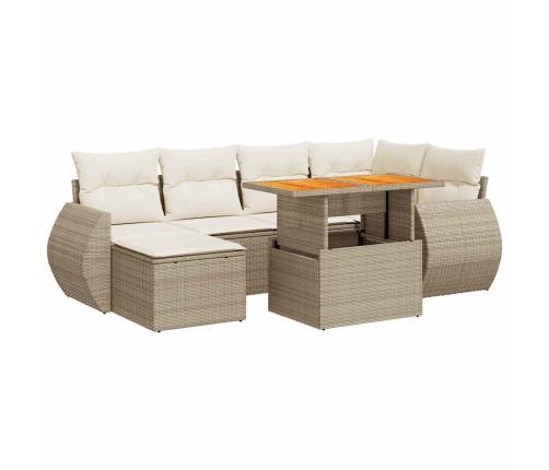 Set sofás de jardín 7 piezas y cojines ratán sintético beige