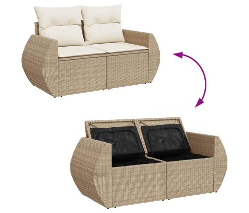 Set sofás de jardín 7 piezas y cojines ratán sintético beige