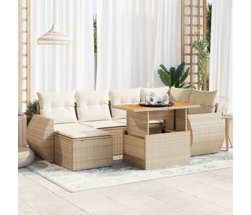Set sofás de jardín 7 piezas y cojines ratán sintético beige