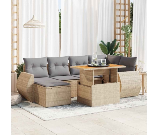 Set sofás de jardín 7 piezas y cojines ratán sintético beige