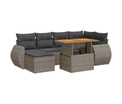 Set de sofás de jardín 7 pzas con cojines ratán sintético gris