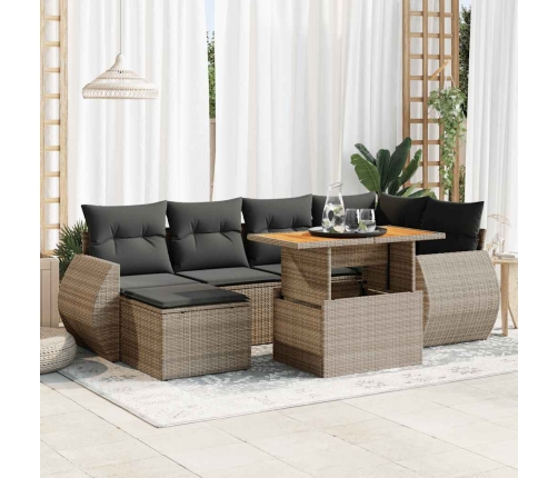 Set de sofás de jardín 7 pzas con cojines ratán sintético gris