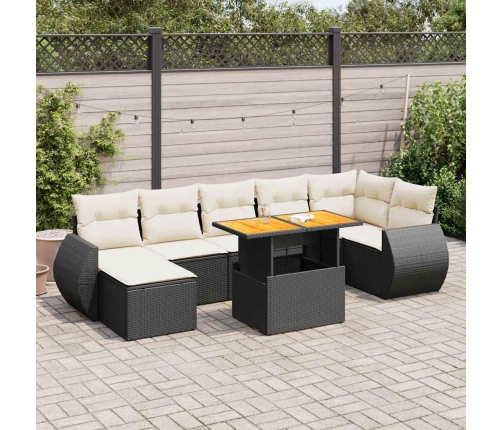 Set de sofás de jardín y cojines 8 piezas ratán sintético negro