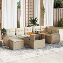 Set de sofás de jardín y cojines 8 piezas ratán sintético beige