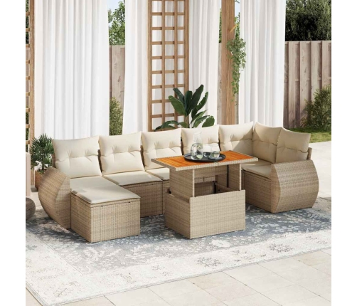 Set de sofás de jardín y cojines 8 piezas ratán sintético beige