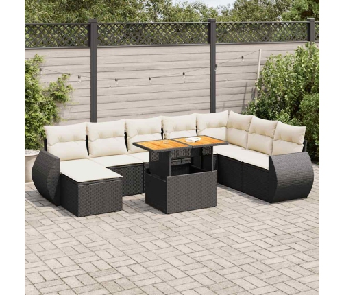 Set de sofás de jardín con cojines 9 pzas ratán sintético negro