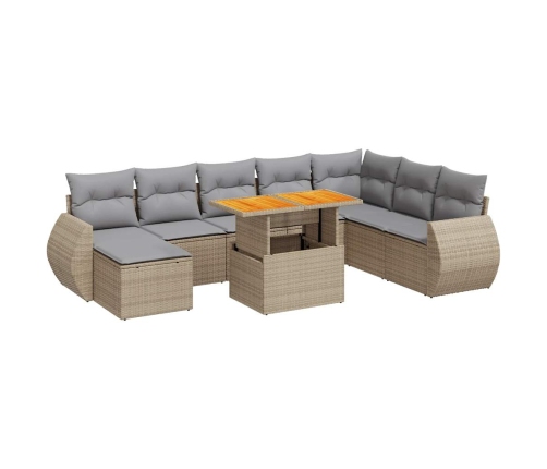 Set de sofás de jardín con cojines 9 pzas ratán sintético beige
