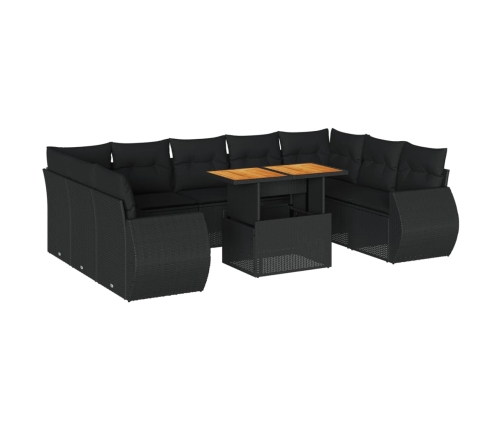 Set de sofás de jardín y cojines 10 pzas ratán sintético negro