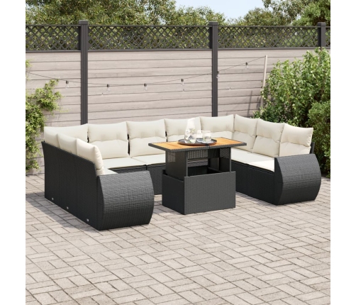 Set de sofás de jardín y cojines 10 pzas ratán sintético negro