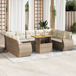Juego de sofás jardín con cojines beige 10 pzas ratán sintético