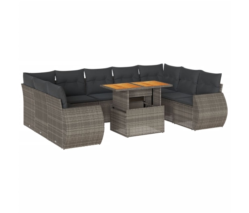 Set de sofás de jardín y cojines 10 pzas ratán sintético gris