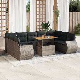 Set de sofás de jardín y cojines 10 pzas ratán sintético gris