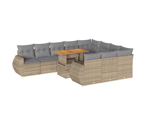 Set de sofás de jardín 11pzas con cojines ratán sintético beige